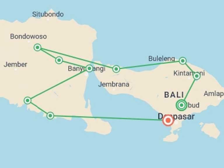 Map of Indonesia Tour with 10 destination visits for the trip: Cycling Indonesia's Islands
