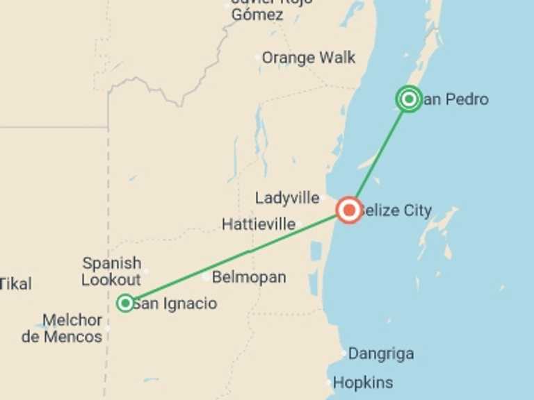 Map itinerary of North America Tour in December 2026 with 4 destination visits for the trip: Belize: See & Experience it all in 10 days, Luxury Tour