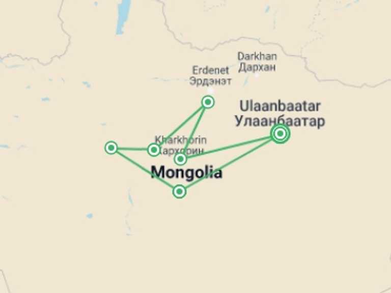 Map of Ulaanbaatar Tour with 6 destination visits for the trip: Mountain Biking Mongolia