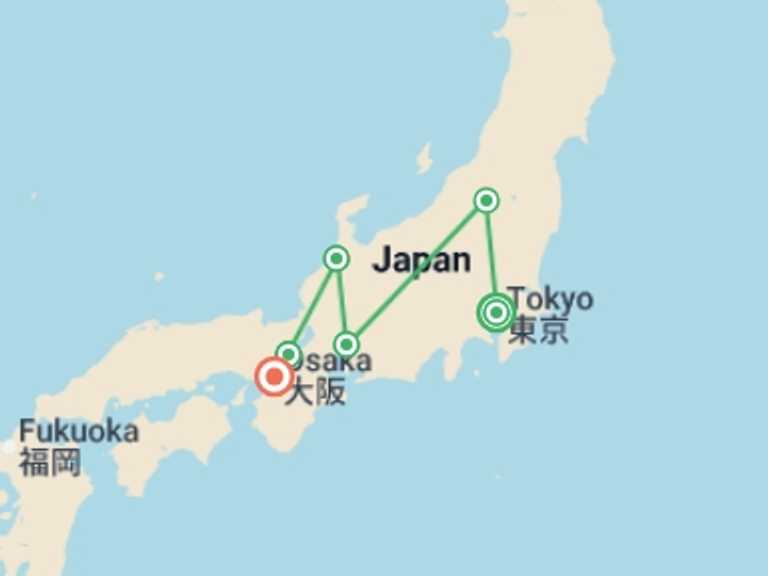 Map of East Asia Tour with 6 destination visits for the trip: Wonders of Japan - Small Group
