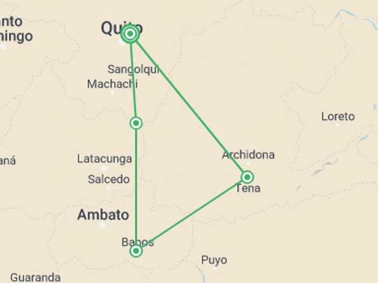 Map itinerary of Quito Tour in July 2027 with 3 destination visits for the trip: Solo-ish Ecuador