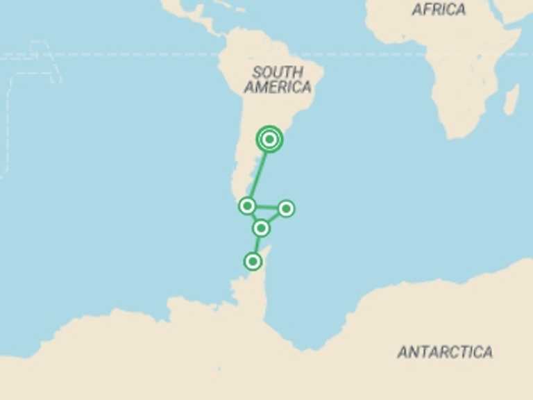 Map itinerary of Ushuaia Tour in Fall with 5 destination visits for the trip: Antarctica: The White Continent 