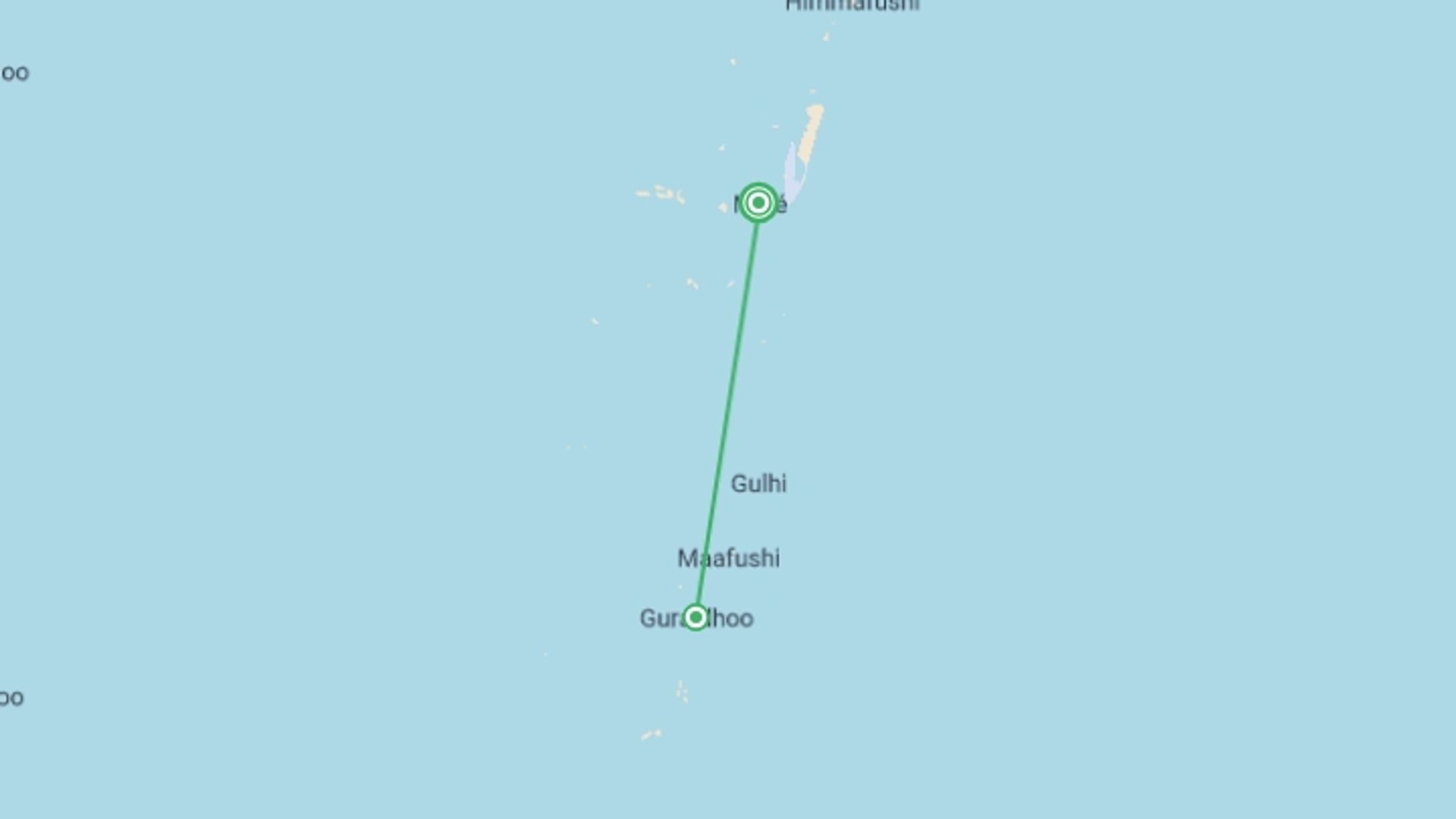 A map showing the tour itinerary for the trip: Male & Maldives Express - 4 days, starting in Male, Maldives and ending in Male, Maldives going through 1 other destinations.