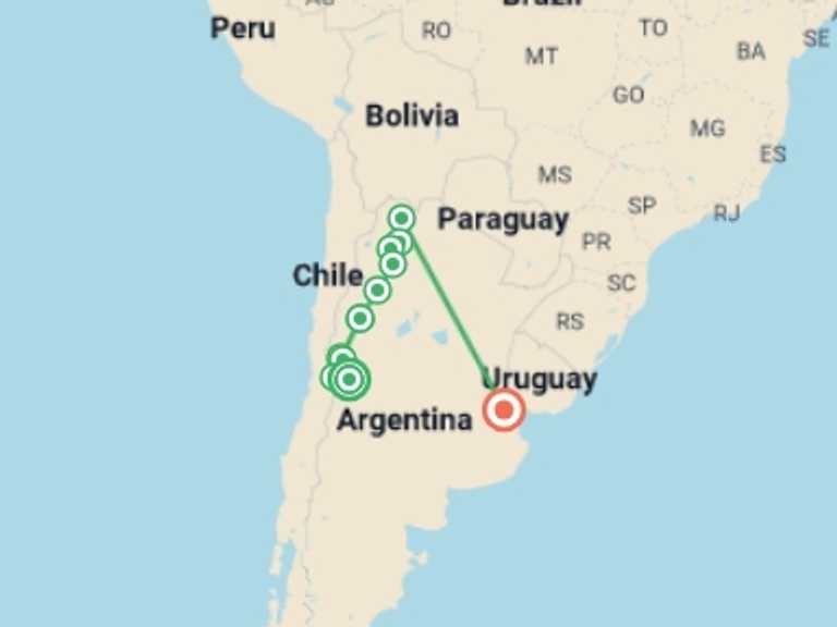 Map of a Food Tour with 9 destination visits for the trip: Wine and Landscapes of Argentina's Northwest