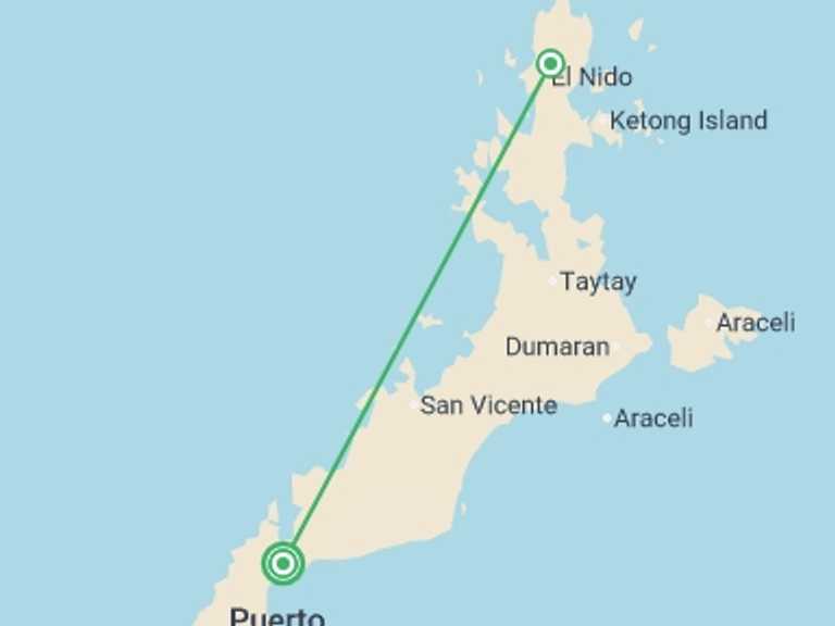 Map of a Adventure Tour with 2 destination visits for the trip: Palawan Getaway 5D/4N