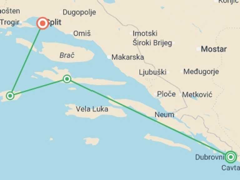 Map of Mediterranean City sightseeing Tour with 4 destination visits for the trip: Explore Croatia