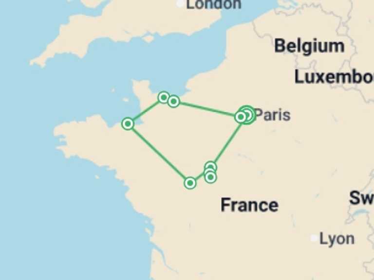 Map of Europe Tour with 6 destination visits for the trip: France Magnifique 