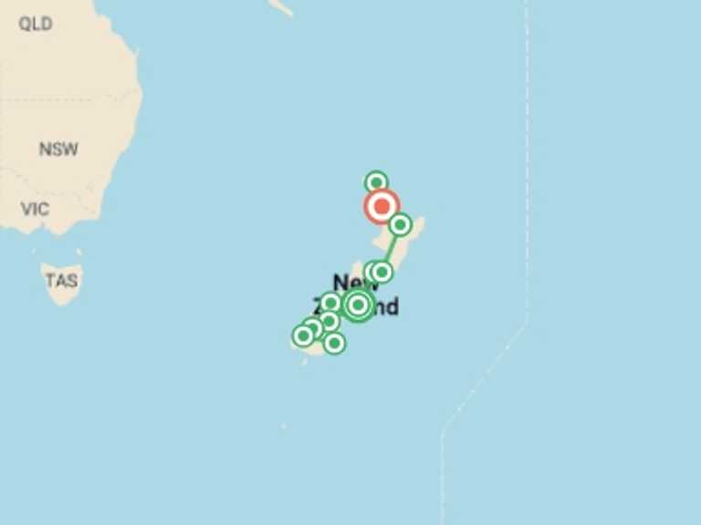 Map of a Glaciers Tour with 11 destination visits for the trip: New Zealand Magic