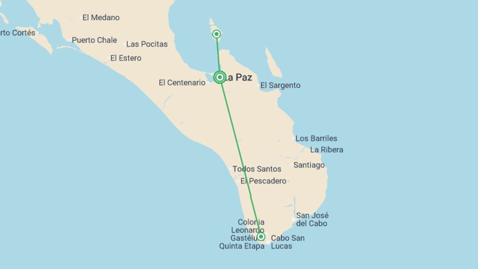 A map showing the tour itinerary for the trip: Baja's Cultural Odyssey & La Paz Seashore Elegance 6D/5N, starting in La Paz, Mexico and ending in La Paz, Mexico going through 0 other destinations.