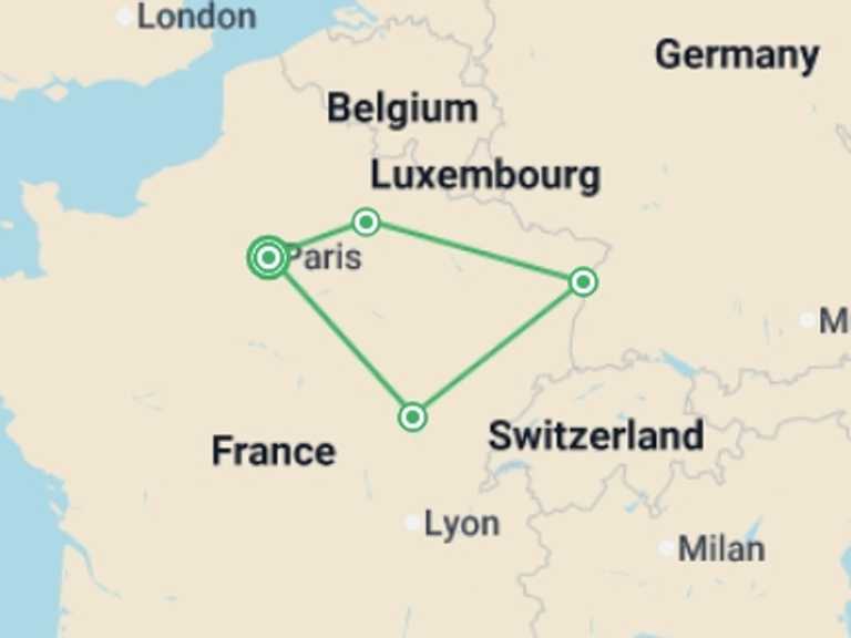 Map of Europe Tour with 4 destination visits for the trip: Villages of France