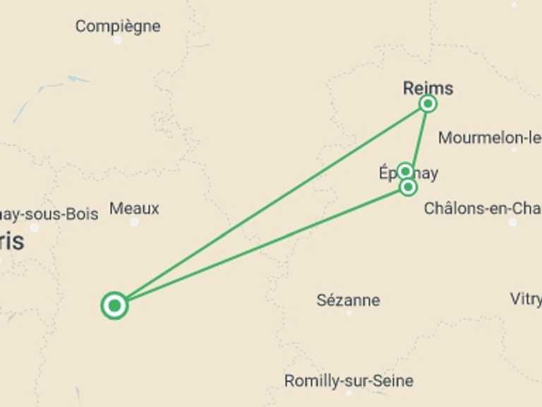 Map of Europe Tour with 4 destination visits for the trip: Cycle the Wine Route of Champagne