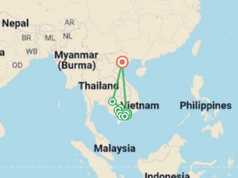 Map of Asia Tour with 8 destination visits for the trip: Timeless Wonders of Vietnam, Cambodia & the Mekong (2027)