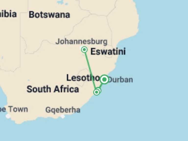 Map of South Africa Local culture Tour with 5 destination visits for the trip: Mkambati Magic
