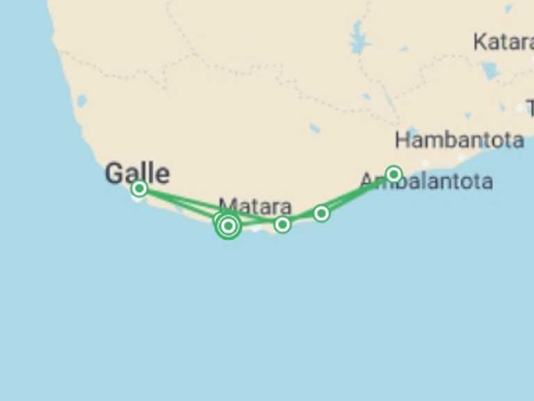 Map of Galle Tour with 6 destination visits for the trip: Sailing Sri Lanka - South Coast