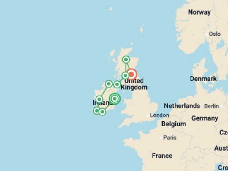 Map of 14-Day Europe Tour with 9 destination visits for the trip: Best of Ireland and Scotland - Small Group 