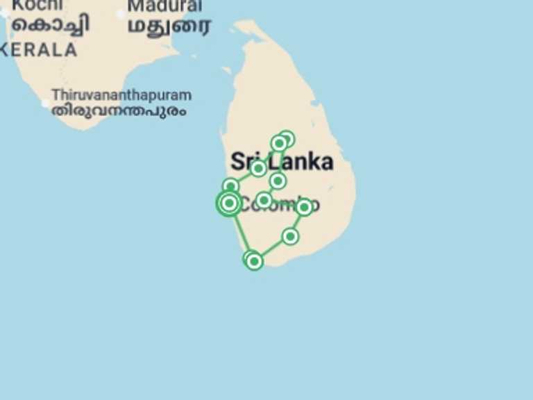 Map itinerary of Udawalawe Tour in Winter with 8 destination visits for the trip: Essential Sri Lanka Explorer - 13 days