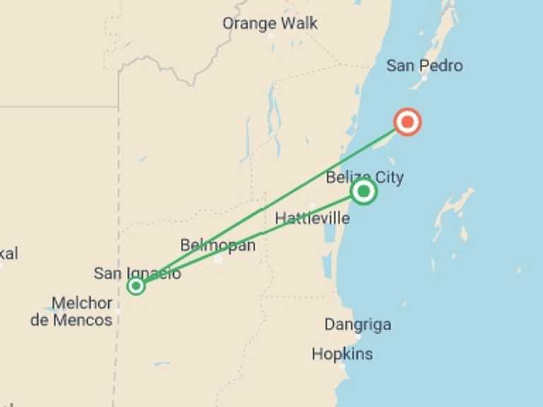 Map itinerary of North America Tour in September 2027 with 3 destination visits for the trip: Solo-ish Belize