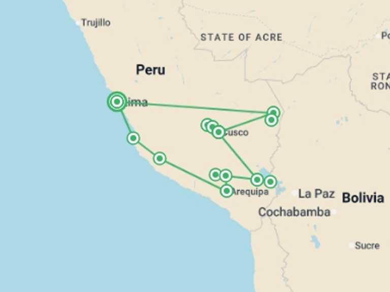 Map of Lima Tour with 11 destination visits for the trip: Absolute Peru