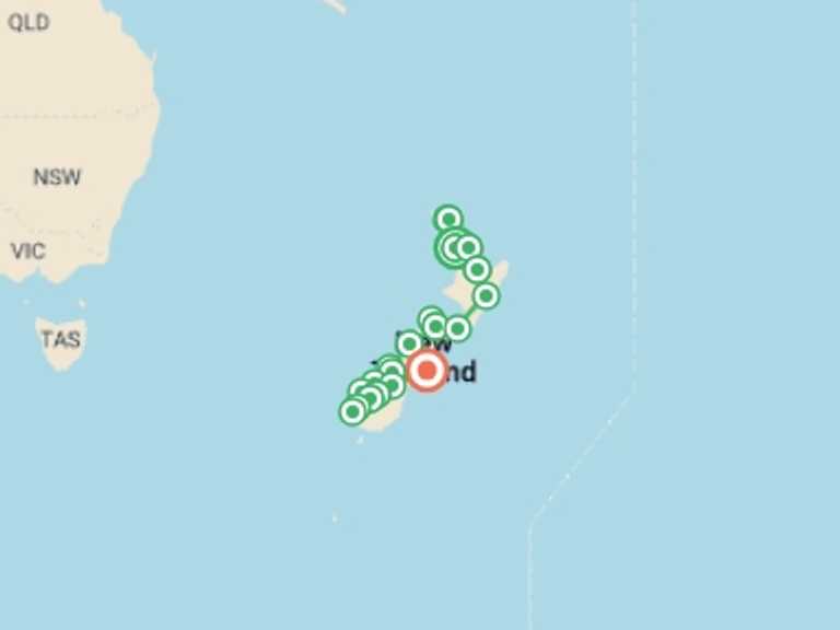 Map of New Zealand Tour with 15 destination visits for the trip: New Zealand Expedition - 23 days