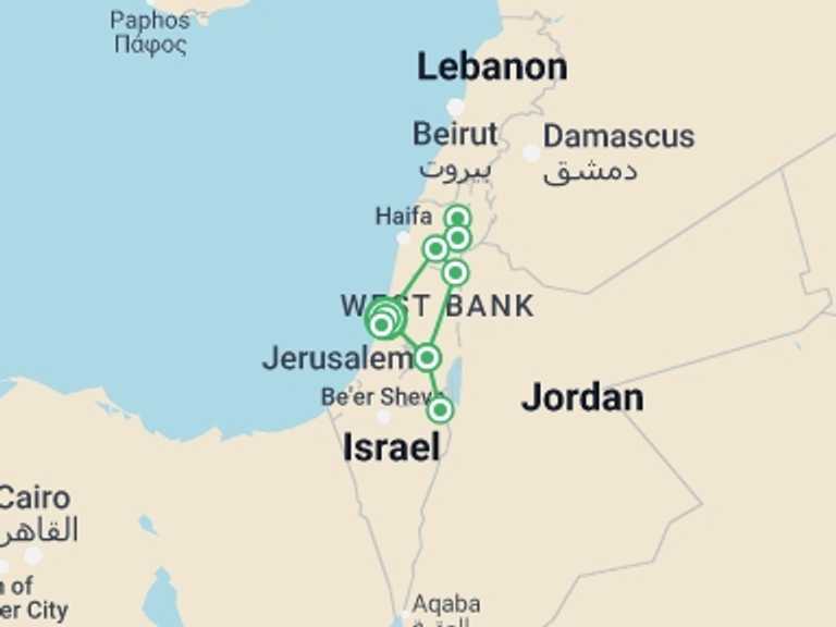 Map of Jerusalem Tour with 3 destination visits for the trip: Heritage Of The Holy Land
