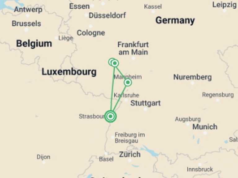 Map of 5-Day Strasbourg Tour with 4 destination visits for the trip: The Rhine in flames (port-to-port cruise)