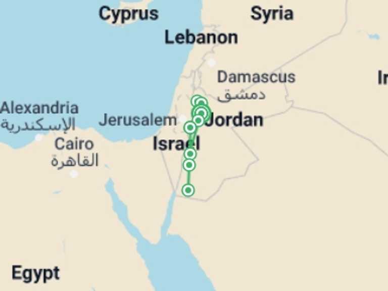 Map of a City sightseeing Tour with 5 destination visits for the trip: Jordan Culture & Heritage Tour