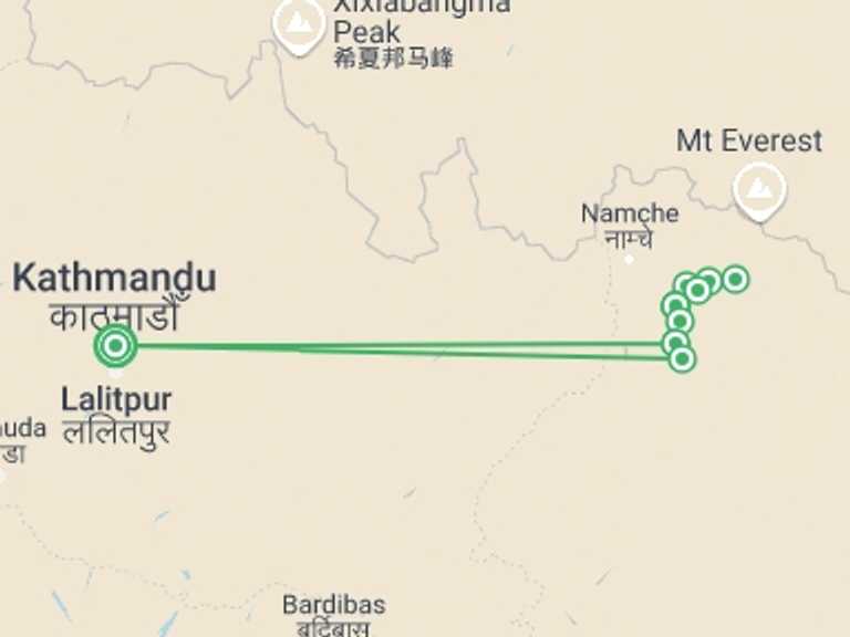 Map itinerary of Kathmandu Tour in Spring with 10 destination visits for the trip: Everest Family Trek in Comfort