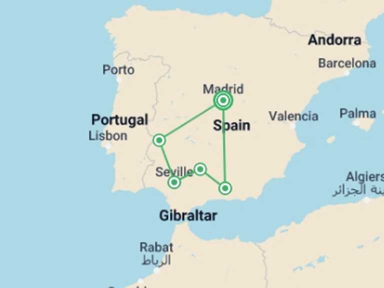 Map of Europe Tour with 3 destination visits for the trip: Southern Spain