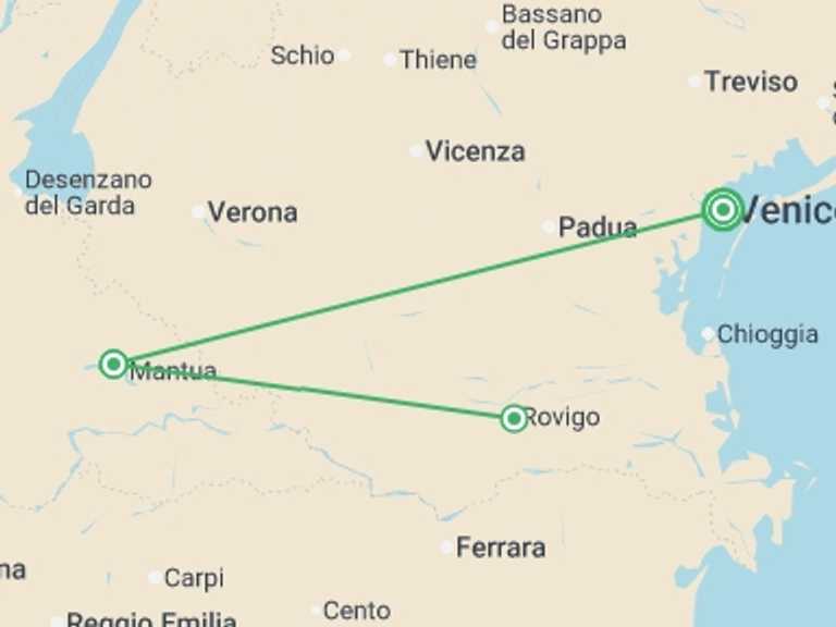 Map of 7-Day Venice Tour with 3 destination visits for the trip: From Renaissance-infused Mantua to the Canals of Venice