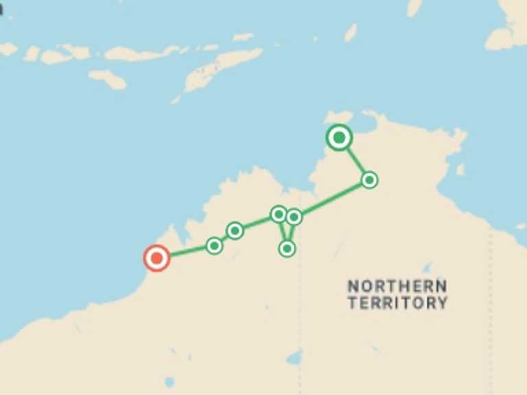 Map of Darwin National parks Tour with 8 destination visits for the trip: Darwin to Broome Outback