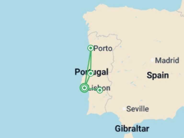 Map of Europe Tour with 4 destination visits for the trip: Portugal Discovery - 10 days