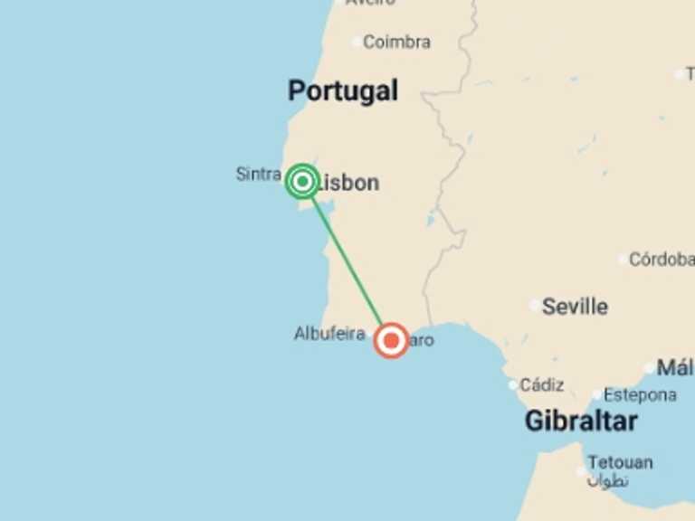 Map of Europe Tour with 3 destination visits for the trip: Best of Lisbon & the Algarve