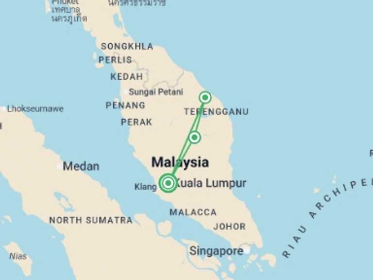 Map itinerary of South East Asia Tour in June 2026 with 3 destination visits for the trip: Wild Taman Negara Discovery - 4 days