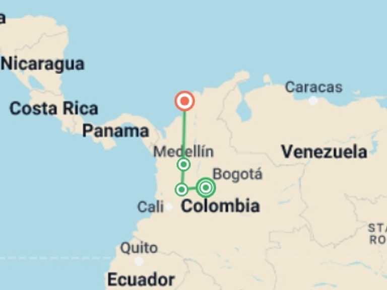 Map of Bogota Cultural, religious and historic sites Tour with 4 destination visits for the trip: Journeys: Explore Colombia