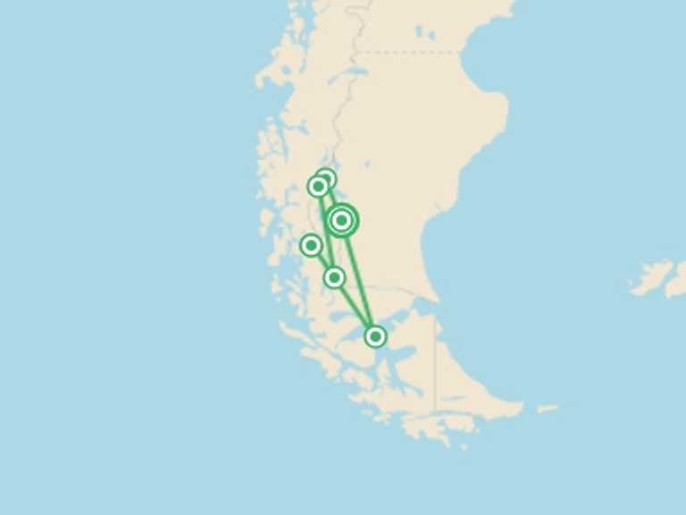Map of Andes Tour with 7 destination visits for the trip: Patagonia Adventure