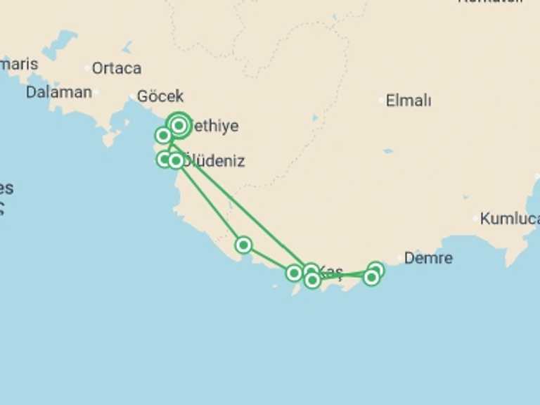Map itinerary of Europe Tour in May 2026 with 7 destination visits for the trip: Turkey Family Cruise - 7 days