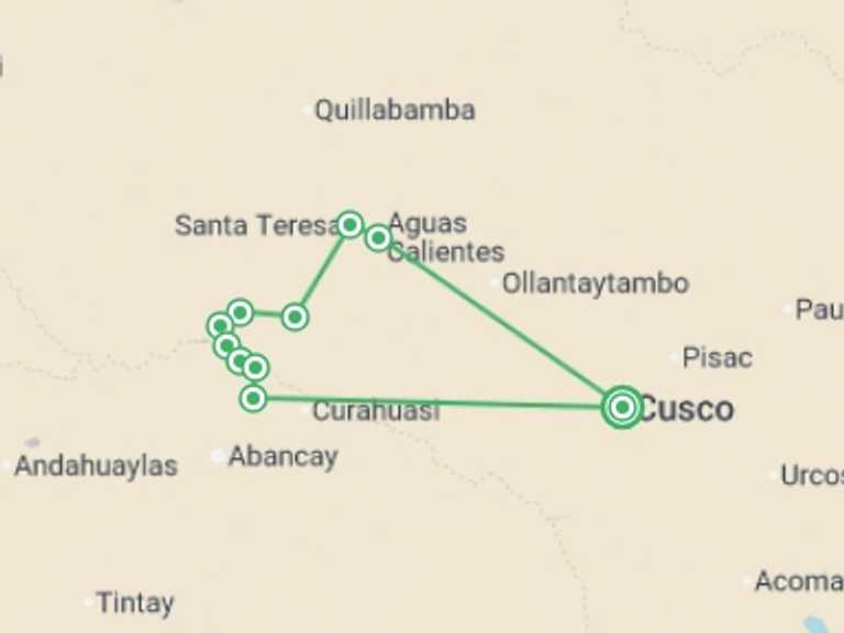 Map of Santa Teresa Tour with 8 destination visits for the trip: Choquequirao Trek 8D/7N