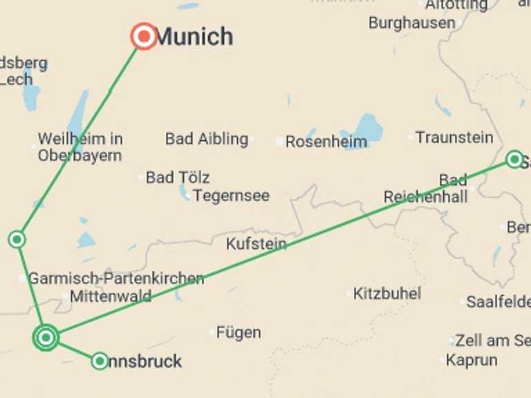 Map of Munich Christmas markets Tour with 3 destination visits for the trip: Magical Christmas Markets of Austria and Germany