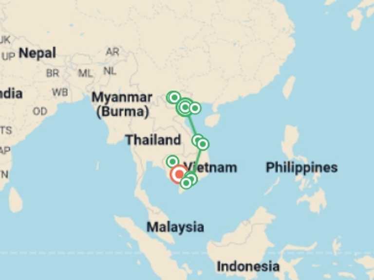 Map itinerary of Phnom Penh Tour in December 2025 with 8 destination visits for the trip: Vietnam & Cambodia Highlights Tour