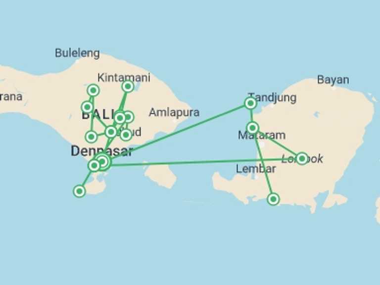 Map of Indonesia Tour with 5 destination visits for the trip: Chanting Of Paradise, Private Tour