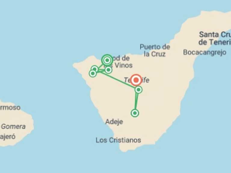 Map itinerary of Spain Tour in February 2026 with 6 destination visits for the trip: Contrasts of Tenerife Walk