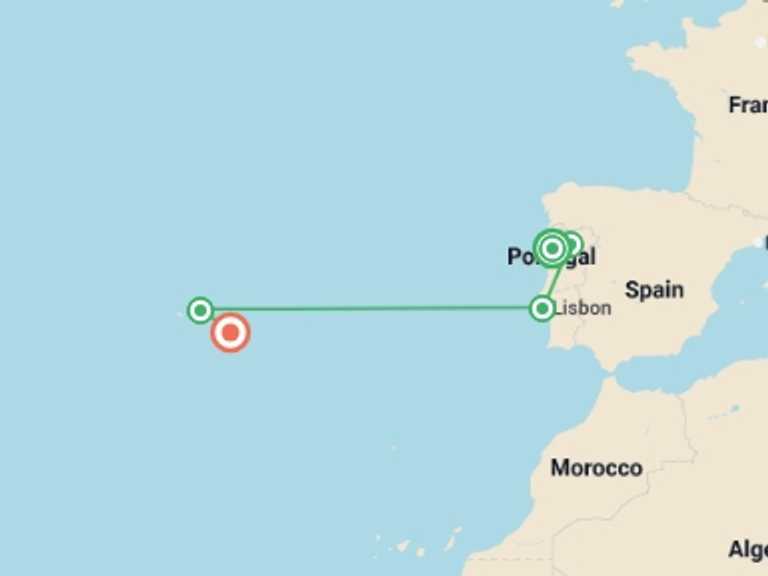 Map of Europe Tour with 6 destination visits for the trip: Signature: Portugal & the Azores Islands