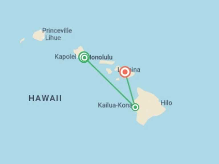 Map of a Beach Tour with 5 destination visits for the trip: Hawaiian Explorer