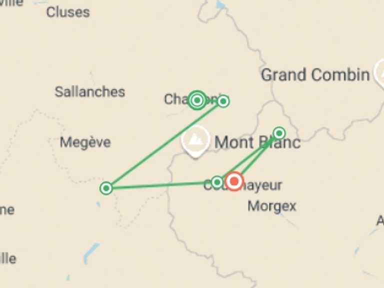 Map of Europe Tour with 6 destination visits for the trip: Walking Tour du Mont Blanc