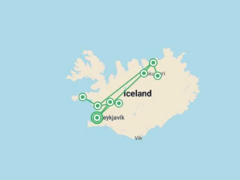 Map of 9-Day Europe Tour with 3 destination visits for the trip: Best of Iceland 