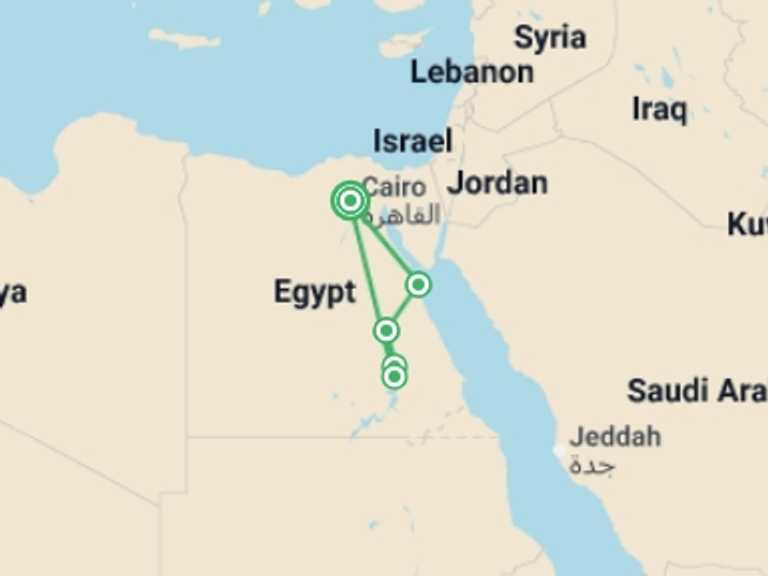 Map of 10-Day Africa Tour with 5 destination visits for the trip: Private Egyptian Explorer