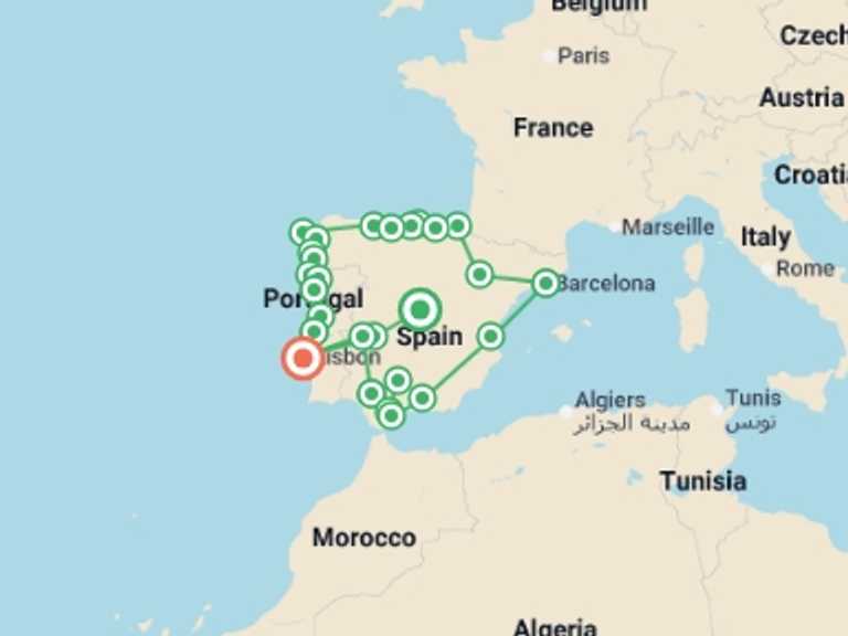 Map itinerary of Costa del Sol Tour in May 2026 with 16 destination visits for the trip: Journey Across Iberia - 21 days