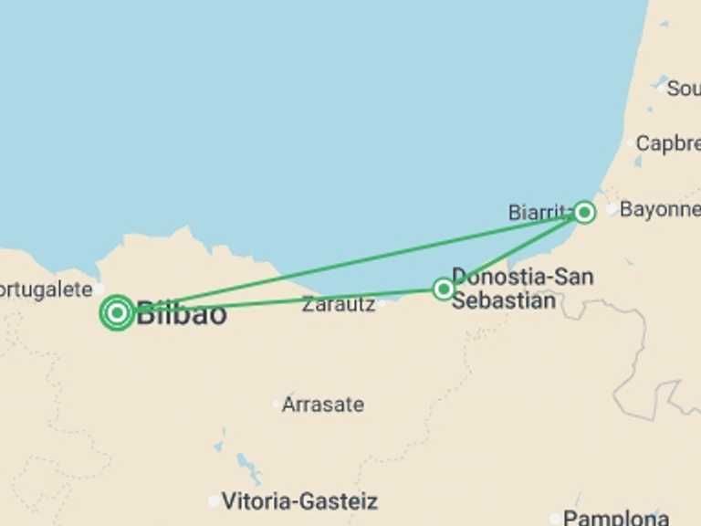 Map itinerary of Spain Tour in February 2026 with 1 destination visits for the trip: Bilbao Uncovered Superior - 5 days