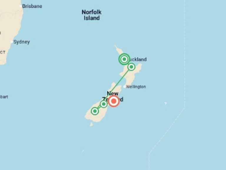 Map of New Zealand Tour with 5 destination visits for the trip: Bucket List New Zealand