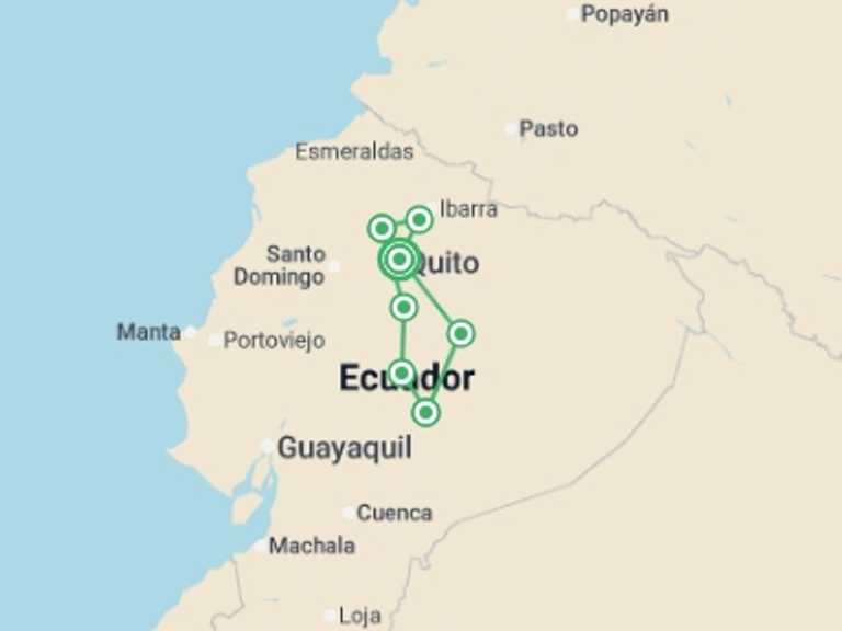 Map itinerary of Andes Tour in Fall with 5 destination visits for the trip: Ecuador Highlands